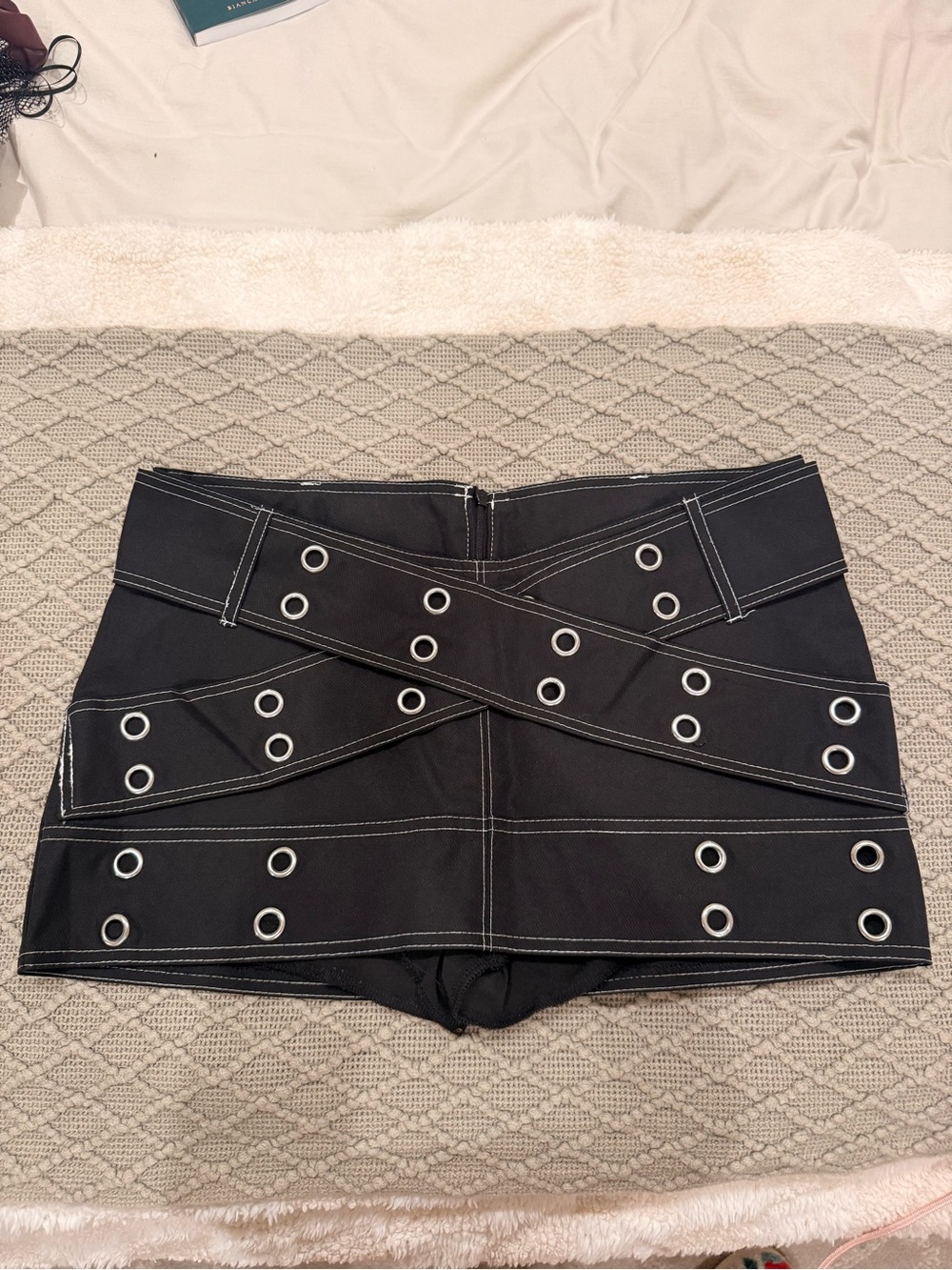 Black Eyelet Detail High-Waist Women’s Shorts